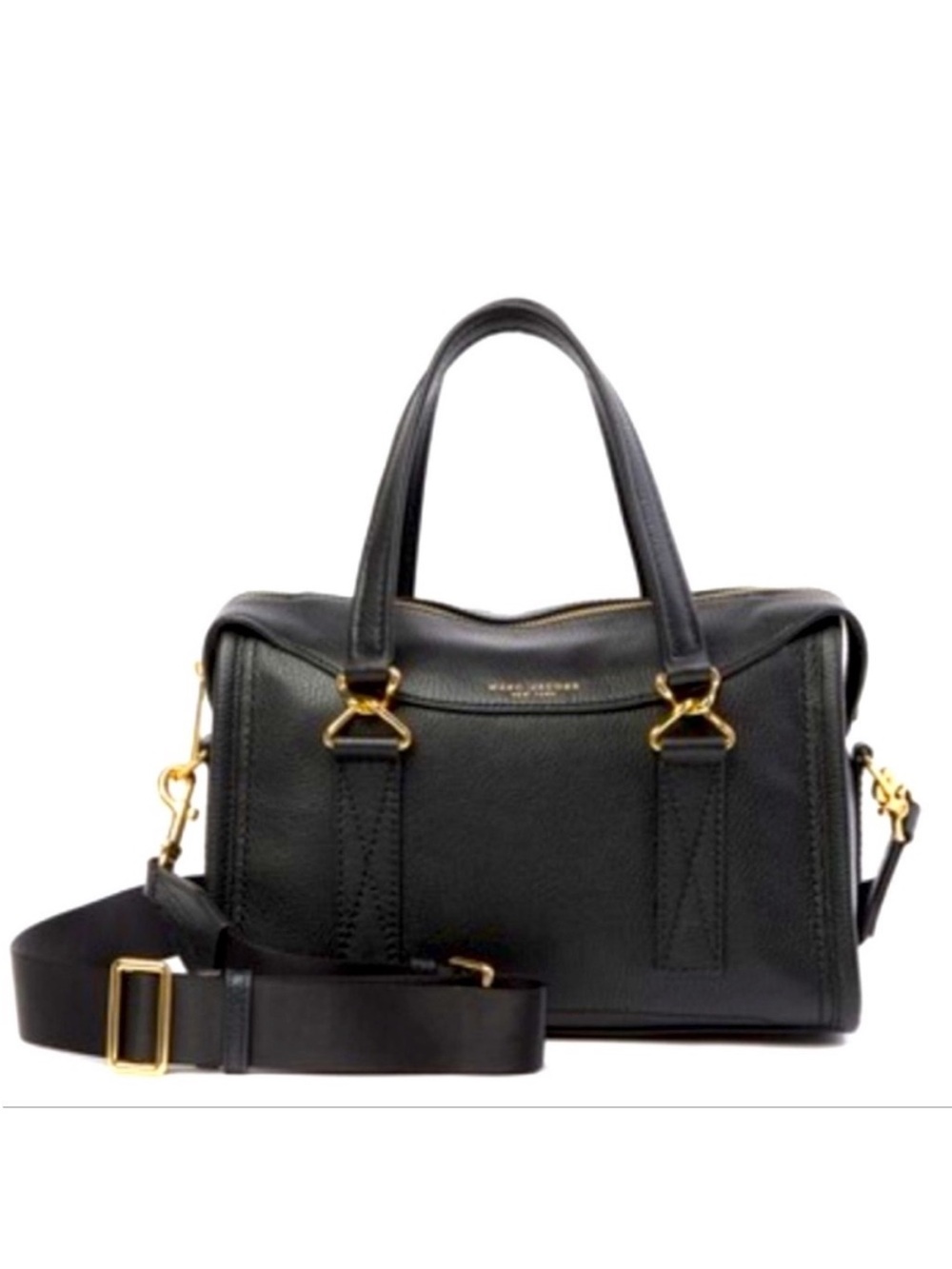MARC JACOBS Wellington Black Pebbled Leather Satchel Crossbody Gold Hardware